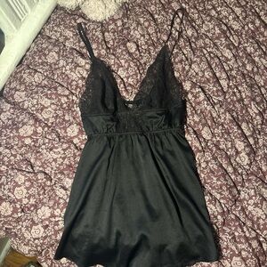 Victoria's Secret Black Satin Lace Chemise